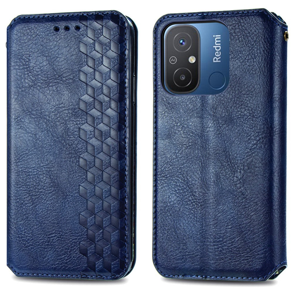 Leather case with a stylish rhombus imprint for Xiaomi Redmi 12C / 11A - Blue