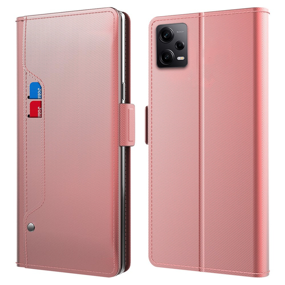 Phone case with make-up mirror and slick design for Xiaomi Poco X5 Pro / Redmi Note 12 Pro / 12 Pro Speed - Rose Gold