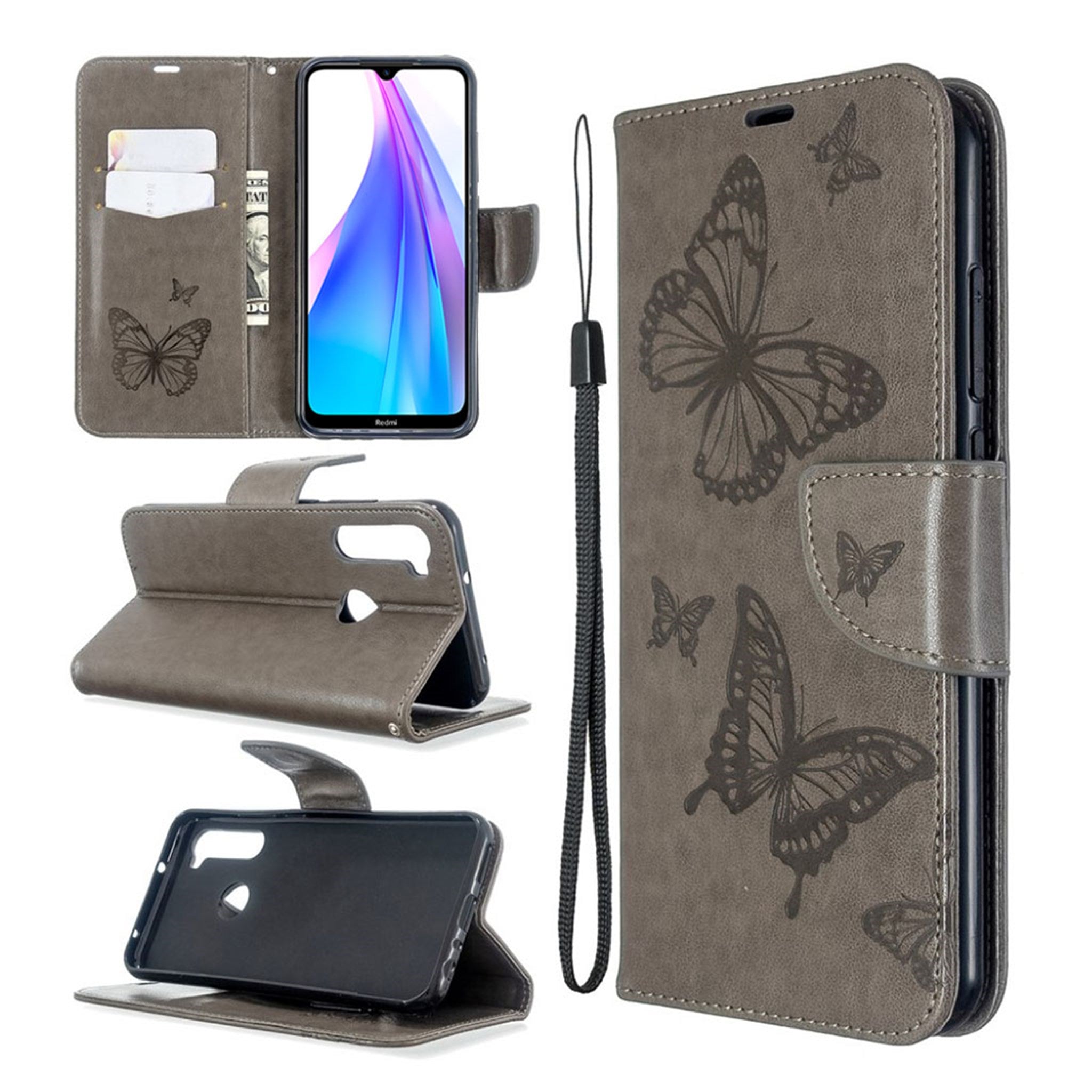 Butterfly Xiaomi Redmi Note 8T flip case - Grey