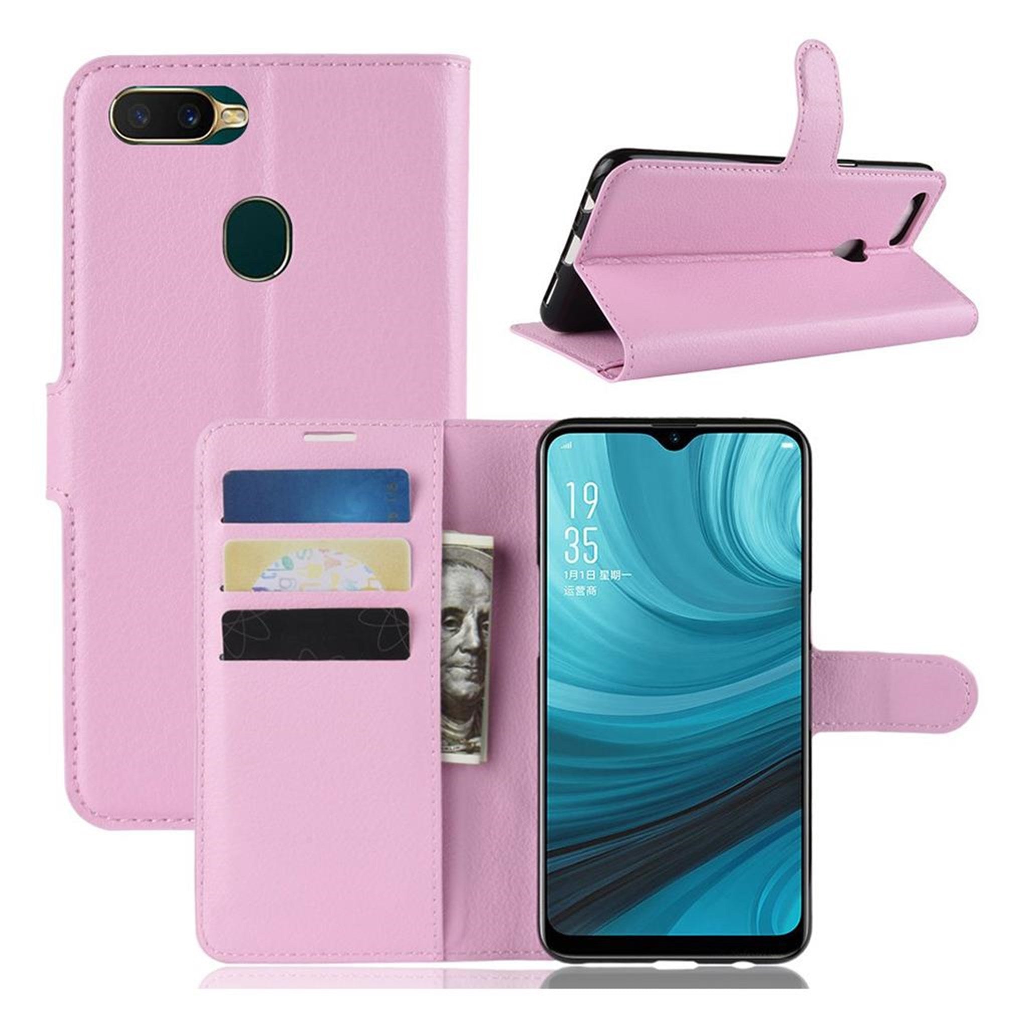 Simple Oppo A7 flip case - Pink