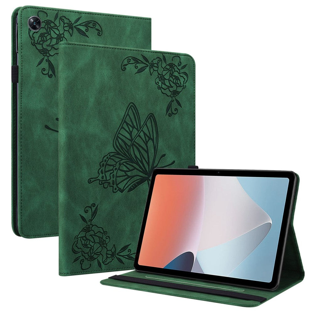 Oppo Pad Air butterfly flower pattern leather case - Green