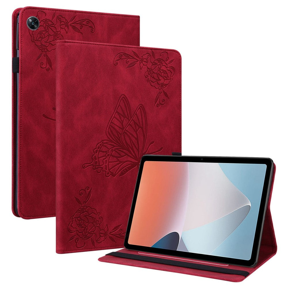 Oppo Pad Air butterfly flower pattern leather case - Red