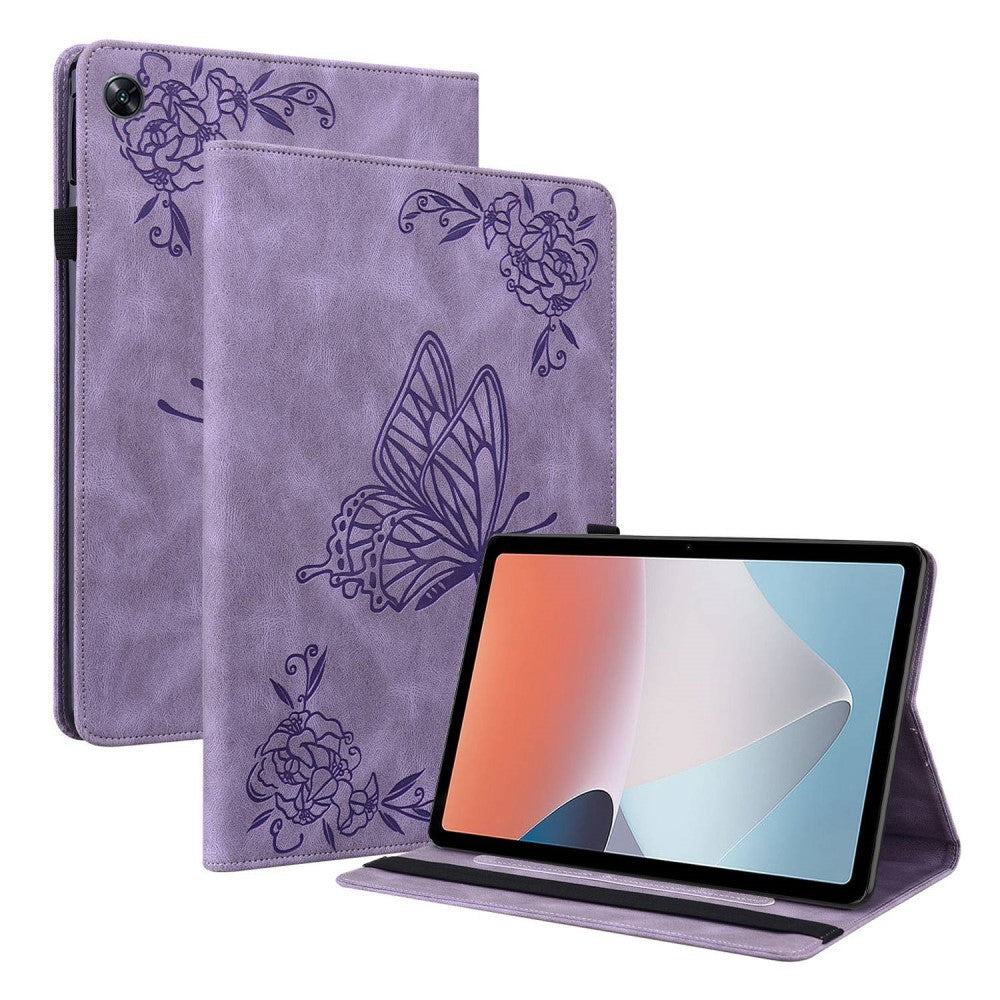 Oppo Pad Air butterfly flower pattern leather case - Purple