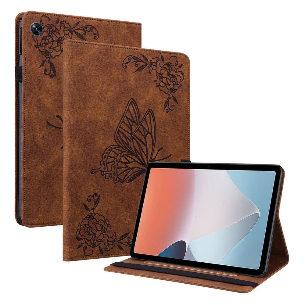 Oppo Pad Air butterfly flower pattern leather case - Brown