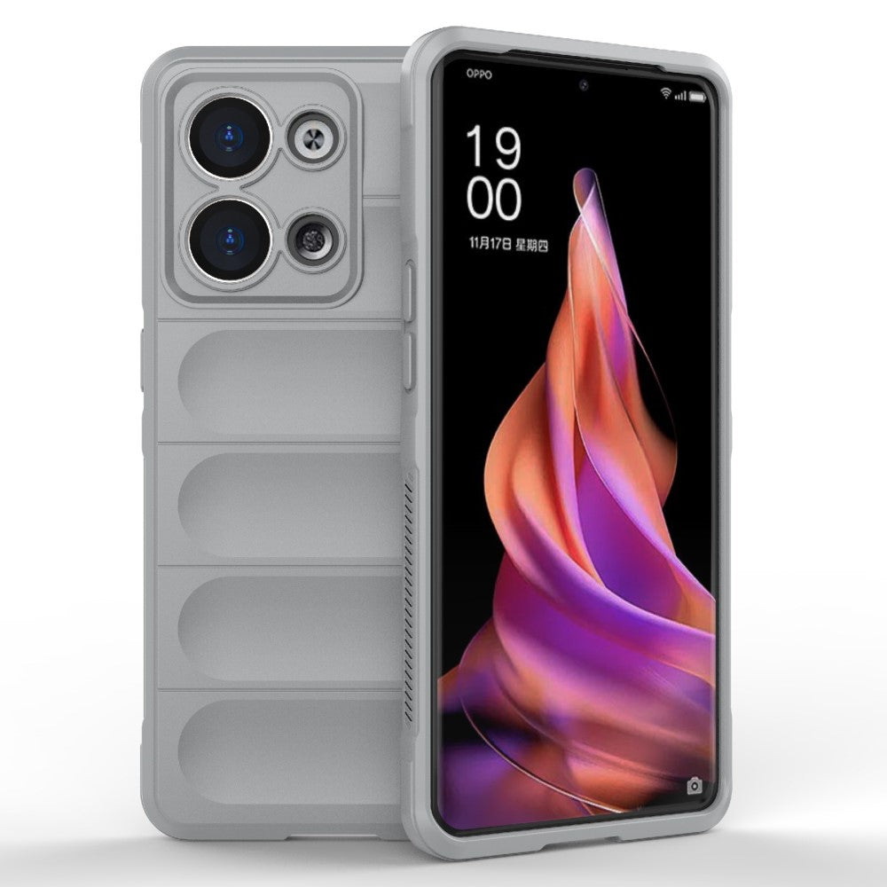 Durable hard plastic cover with soft inside and kickstand for Oppo Reno9 Pro - Grey