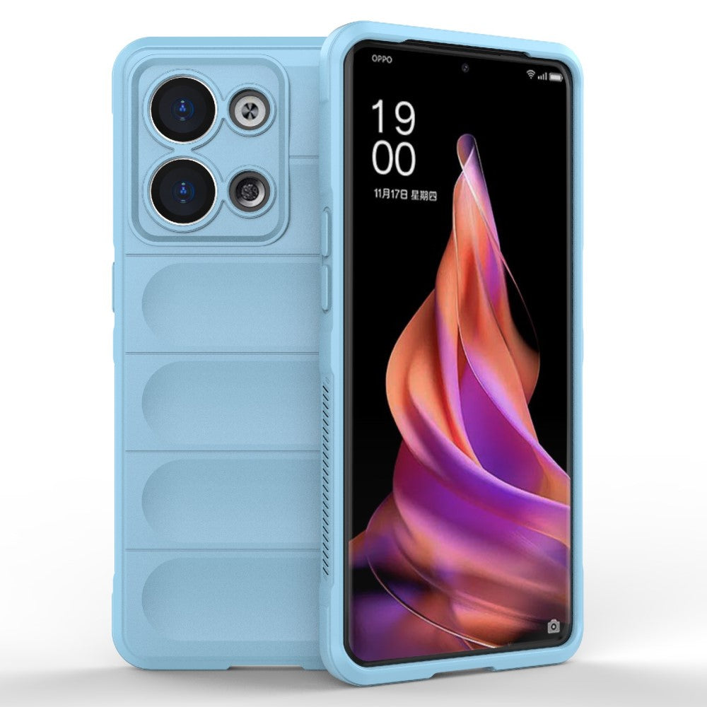 Durable hard plastic cover with soft inside and kickstand for Oppo Reno9 Pro - Baby Blue