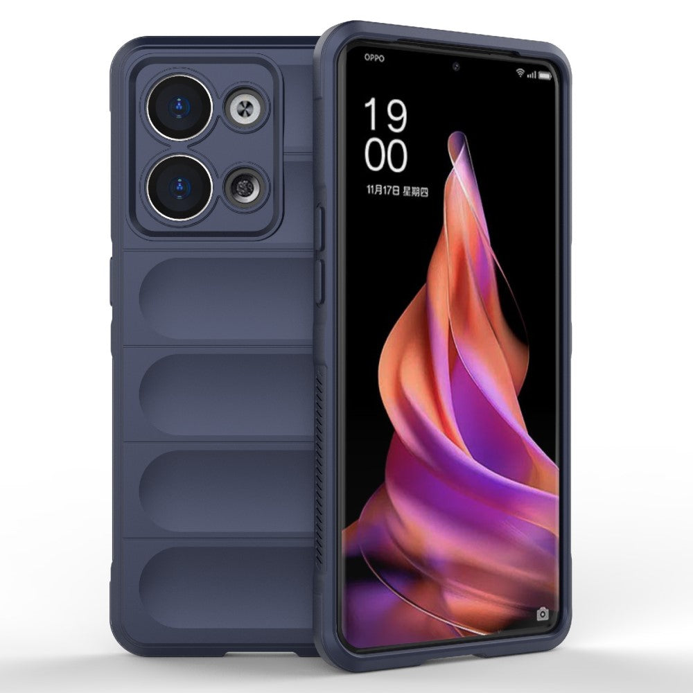 Durable hard plastic cover with soft inside and kickstand for Oppo Reno9 Pro - Dark Blue