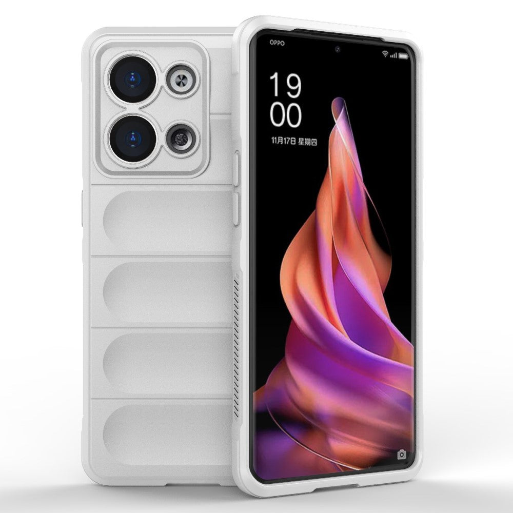 Durable hard plastic cover with soft inside and kickstand for Oppo Reno9 Pro - White