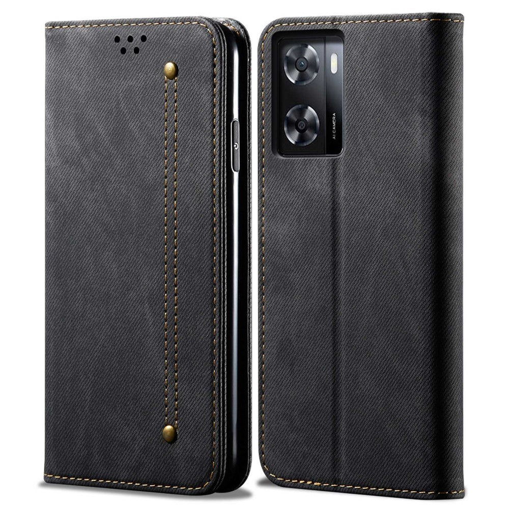 Jeans Realme Q5i / V23 / Oppo A57 (2022) phone Flip case - Black