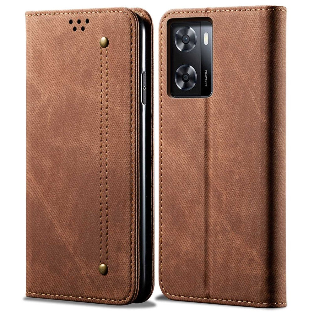 Jeans Realme Q5i / V23 / Oppo A57 (2022) phone Flip case - Coffee