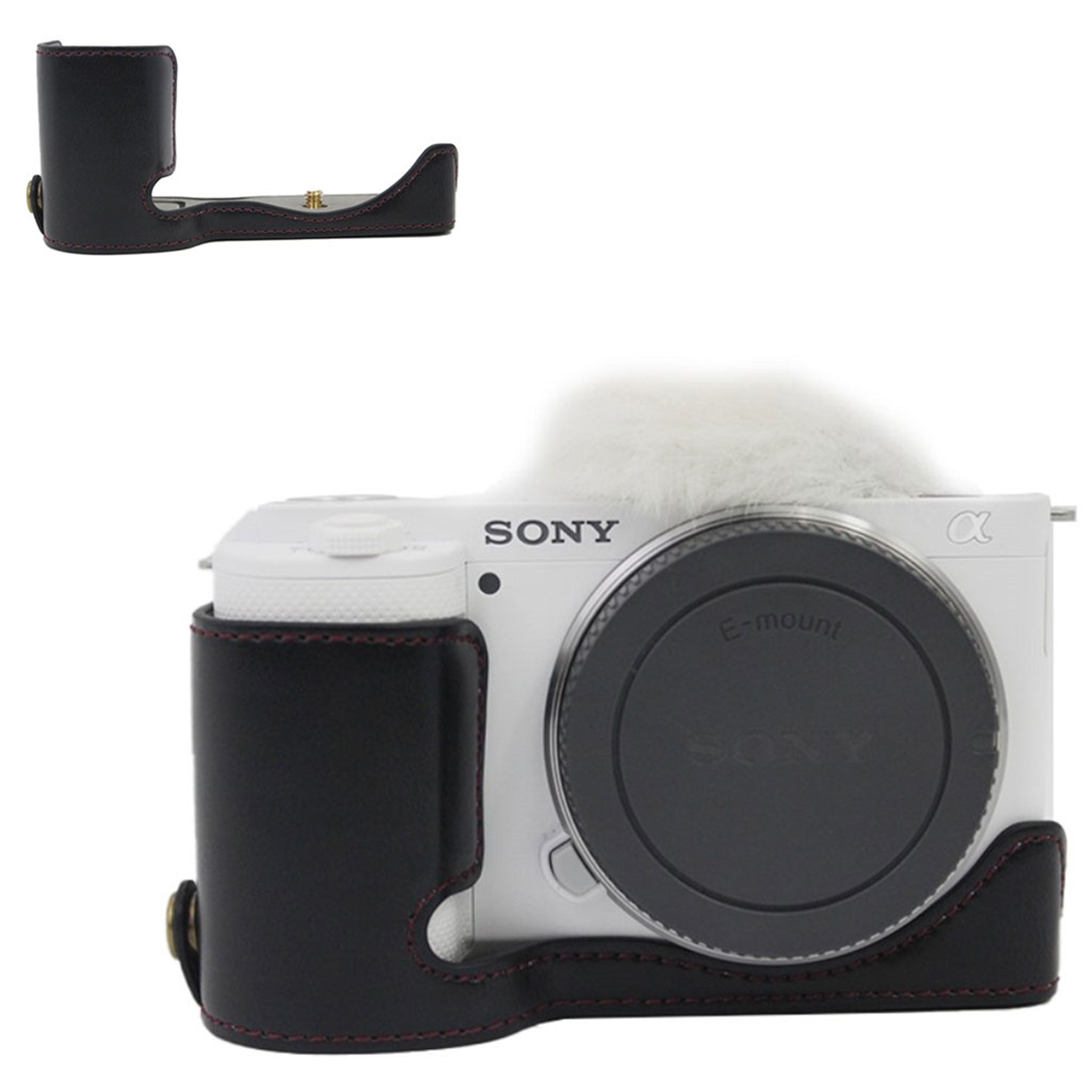 Sony ZV-E10 half body leather cover with battery opening - Black