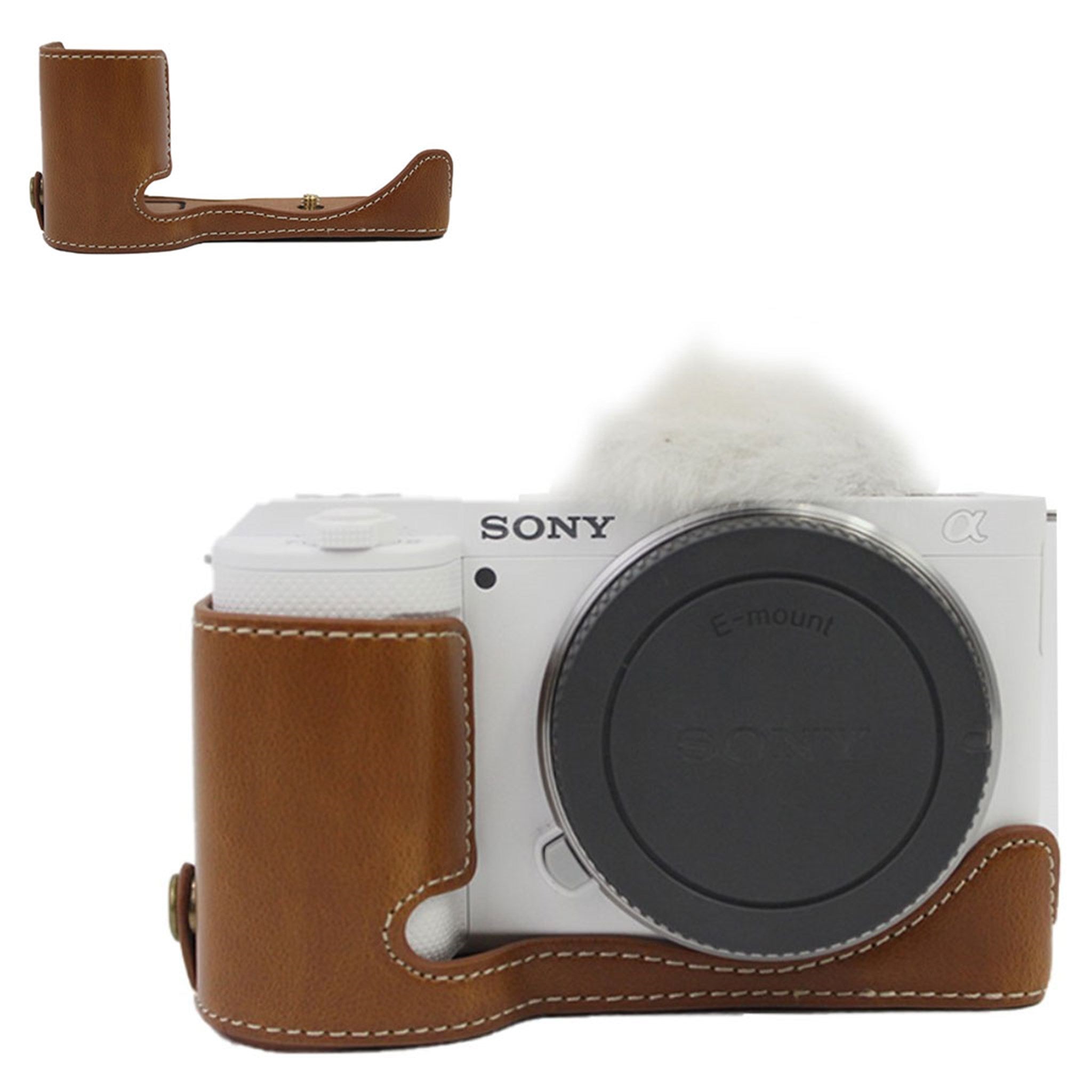 Sony ZV-E10 half body leather cover with battery opening - Brown