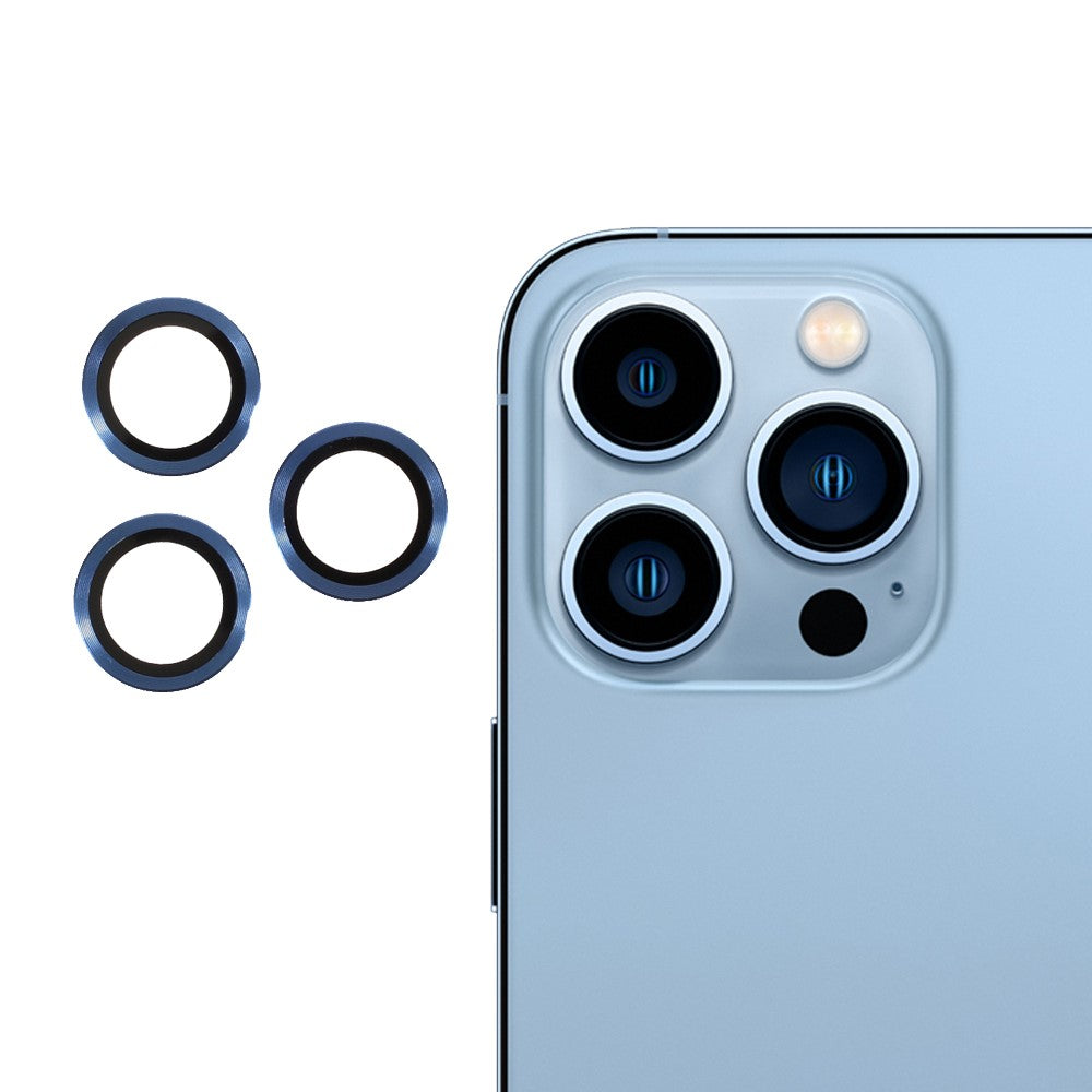 RURIHAI iPhone 13 Pro Max / 13 Pro metal frame tempered glass camera lens cover - Blue