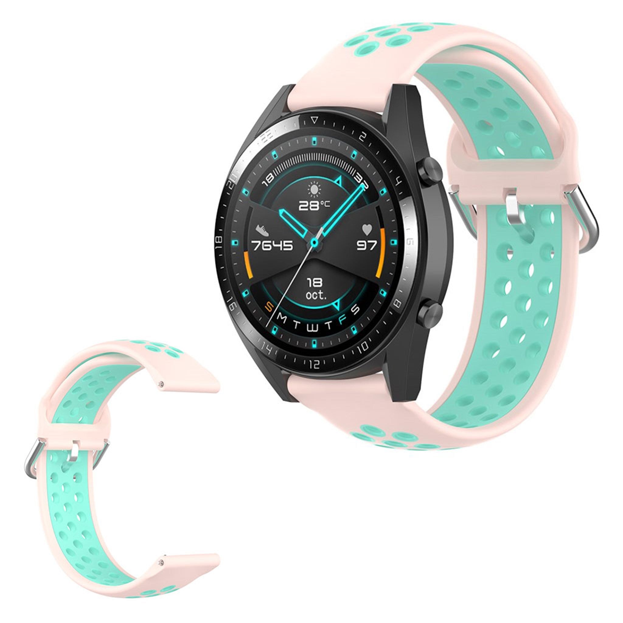 Dual-color silicone watchband for Samsung Watch / Huawei Watch - Light Pink / Cyan