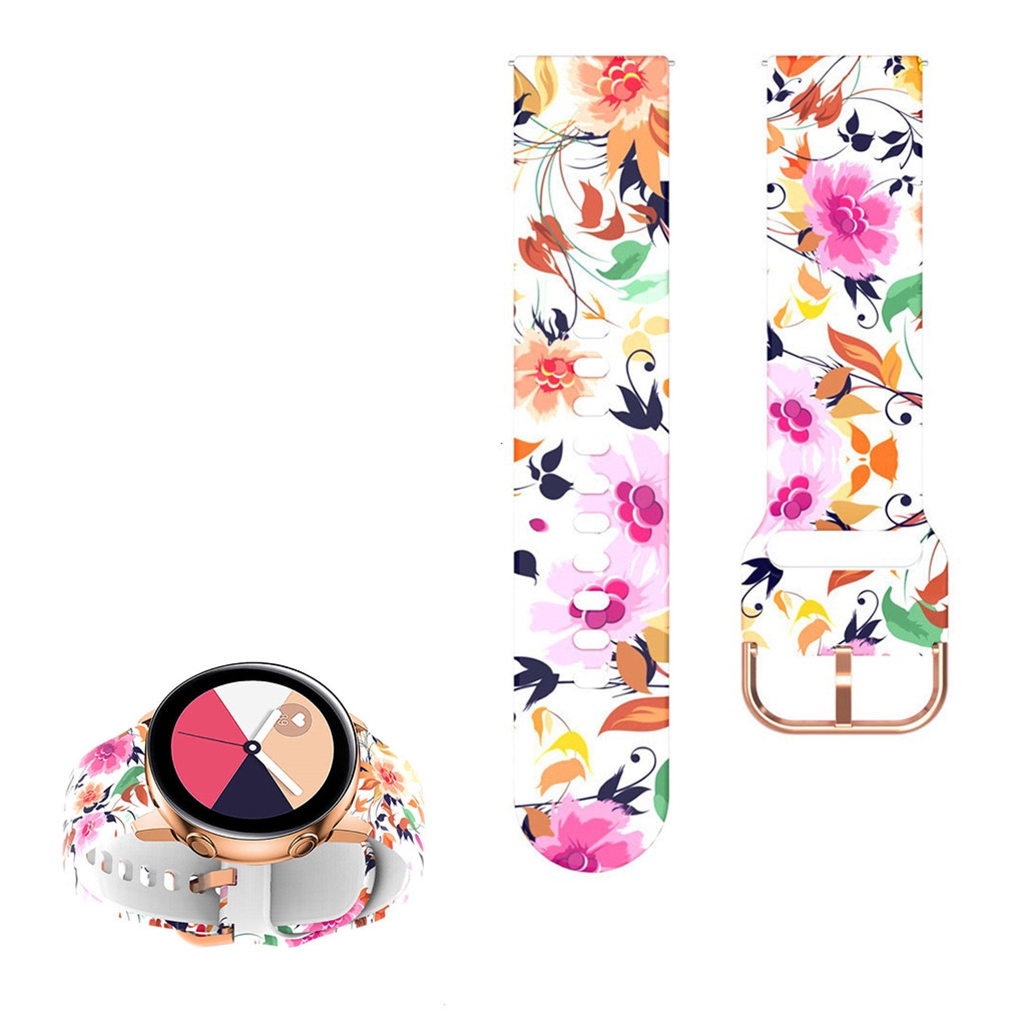 22mm Universal cool pattern silicone watch strap - Peony