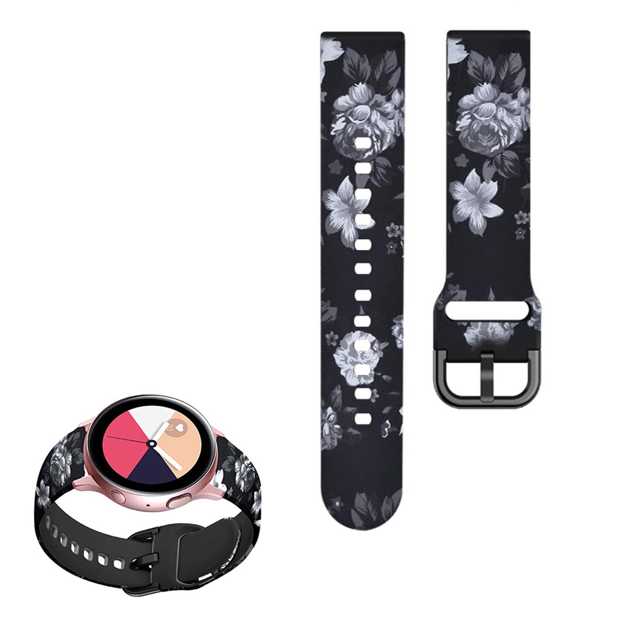 22mm Universal cool pattern silicone watch strap - Grey Flowers