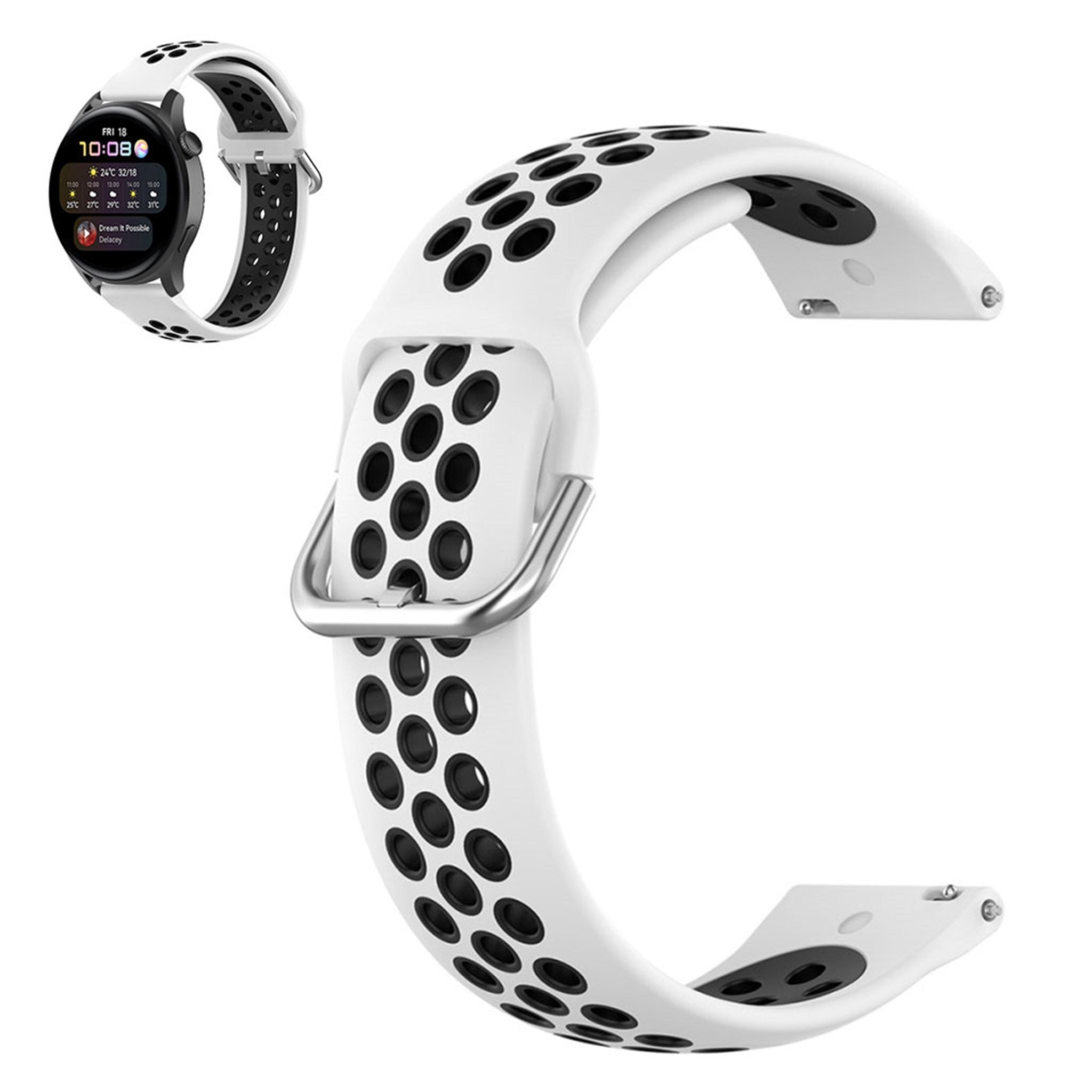22mm Universal dual color silicone metal buckle watch strap - White / Black