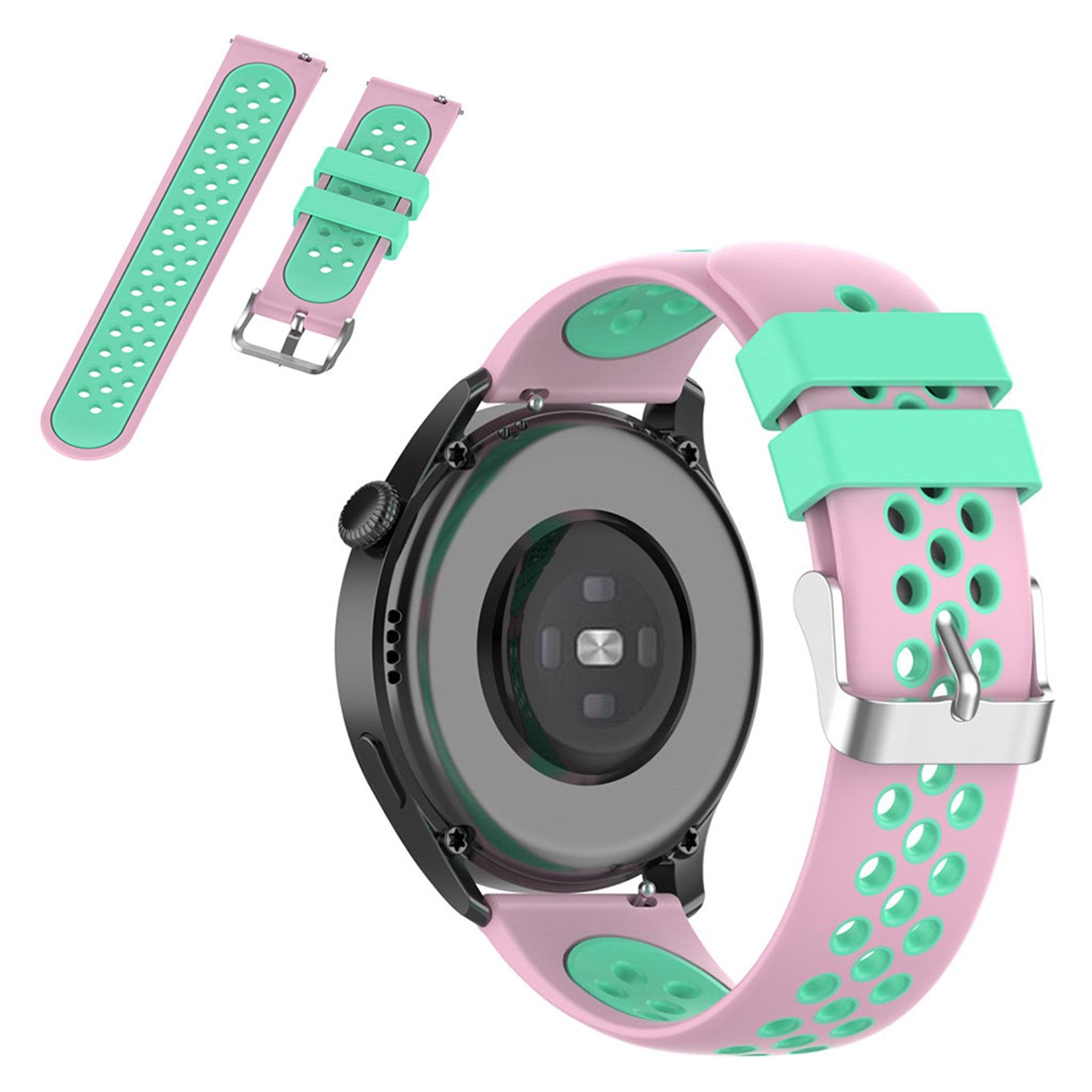 22mm Universal dual color sporty silicone watch strap - Pink / Green