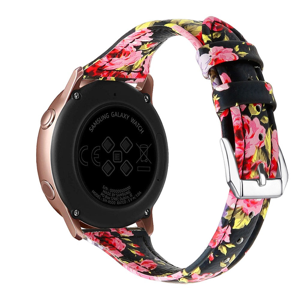 20mm Universal patterned genuine leather watch strap with - Black / Pink Flower