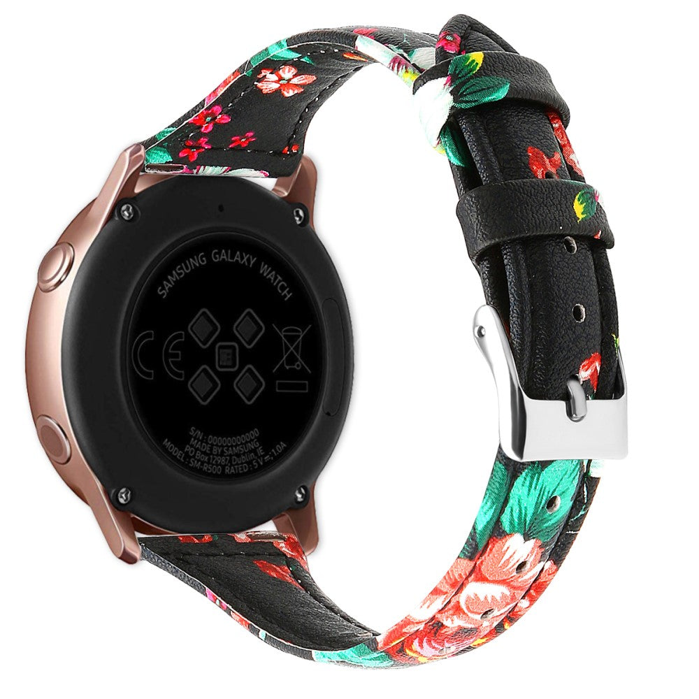 20mm Universal patterned genuine leather watch strap with - Black / Red Flower