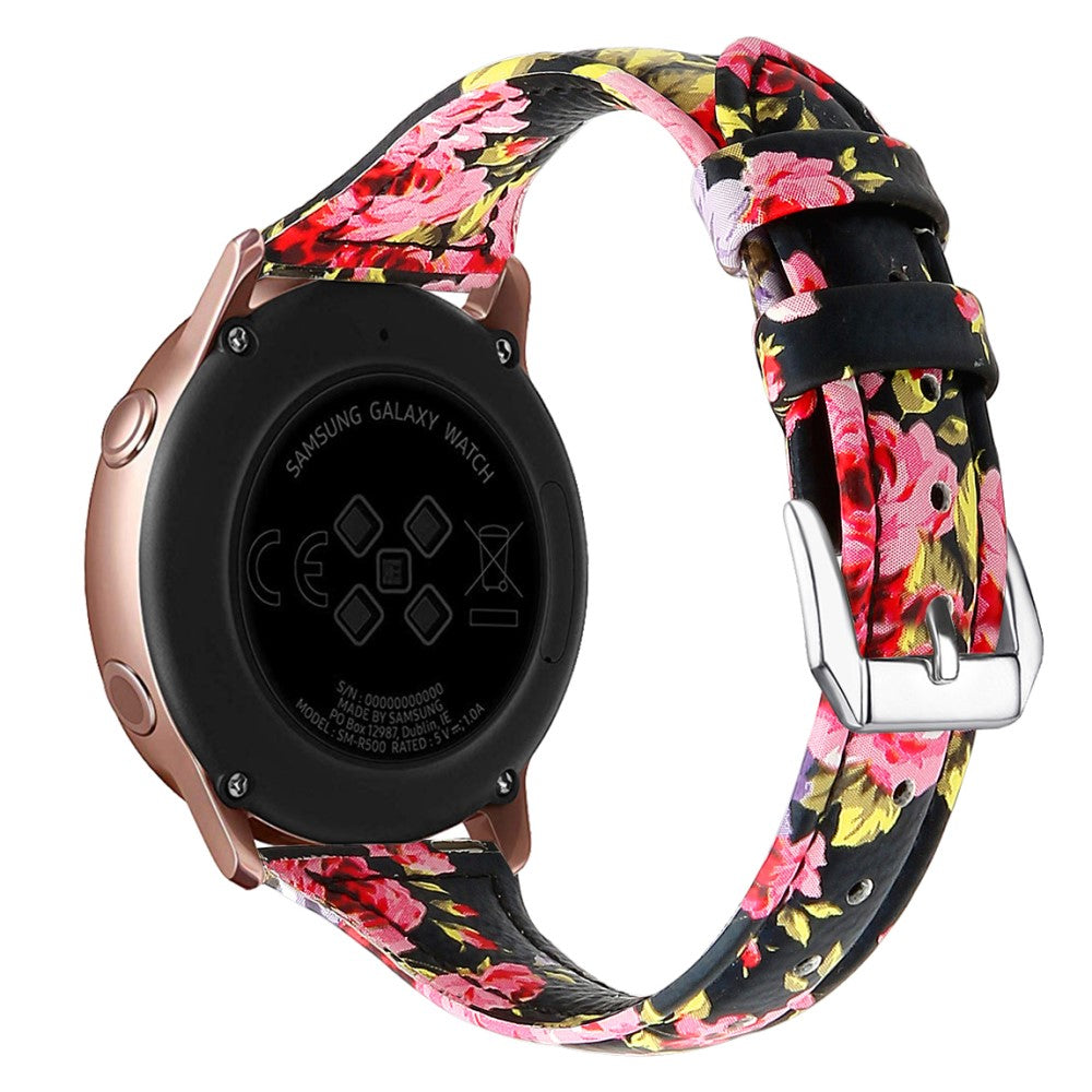 22mm Universal patterned genuine leather watch strap with - Black / Pink Flower