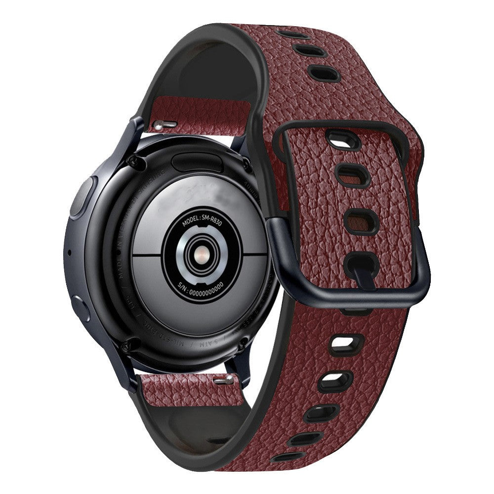 22mm Universal litchi texture leather watch strap - Dark Brown