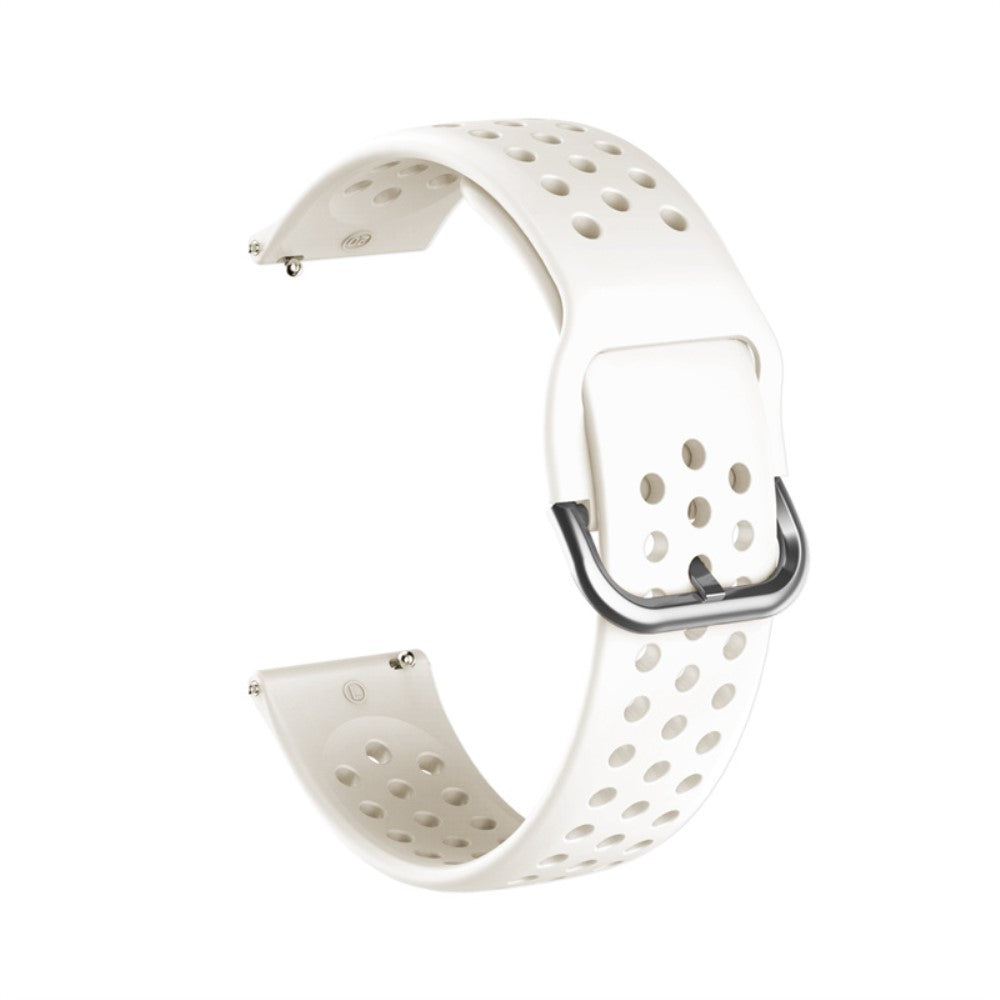 22mm Universal round hole style silicone watch strap - White / Silver Buckle