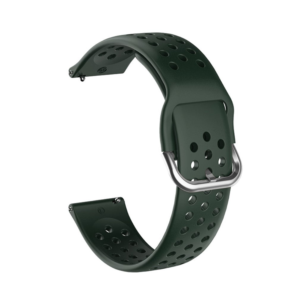 22mm Universal round hole style silicone watch strap - Blackish Green / Silver Buckle