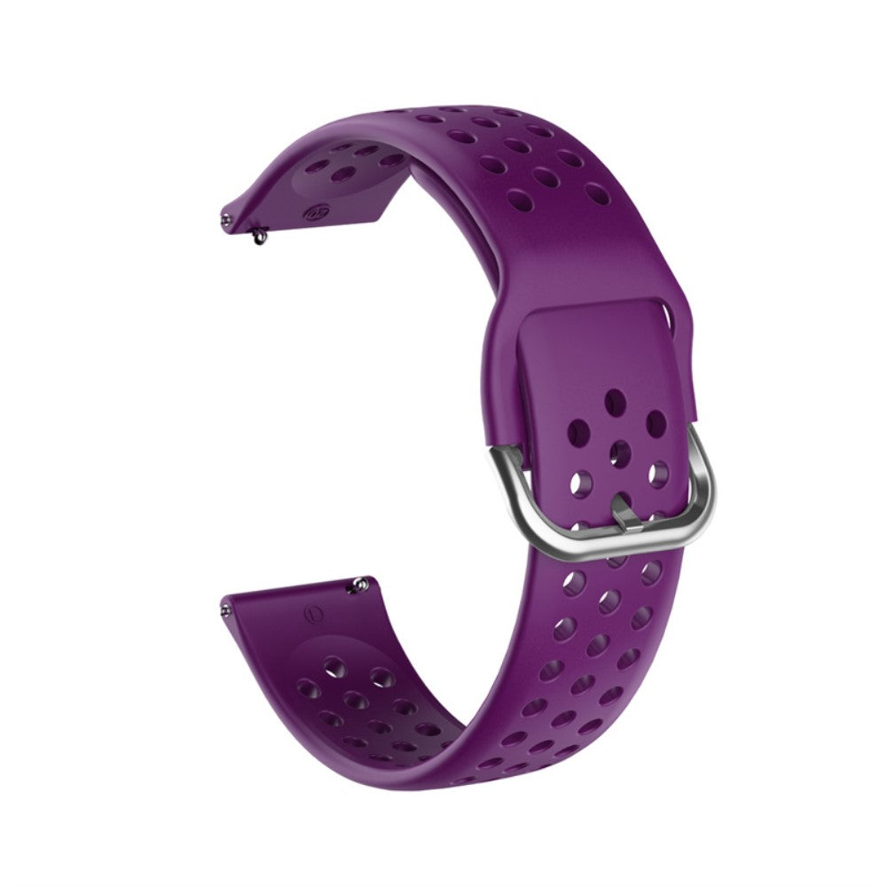 22mm Universal round hole style silicone watch strap - Purple / Silver Buckle