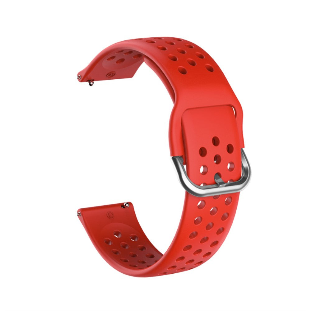 22mm Universal round hole style silicone watch strap - Red / Silver Buckle