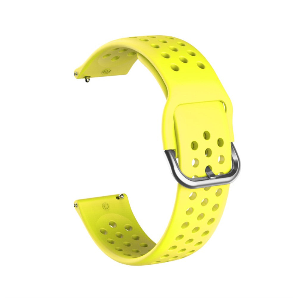 22mm Universal round hole style silicone watch strap - Yellow / Silver Buckle