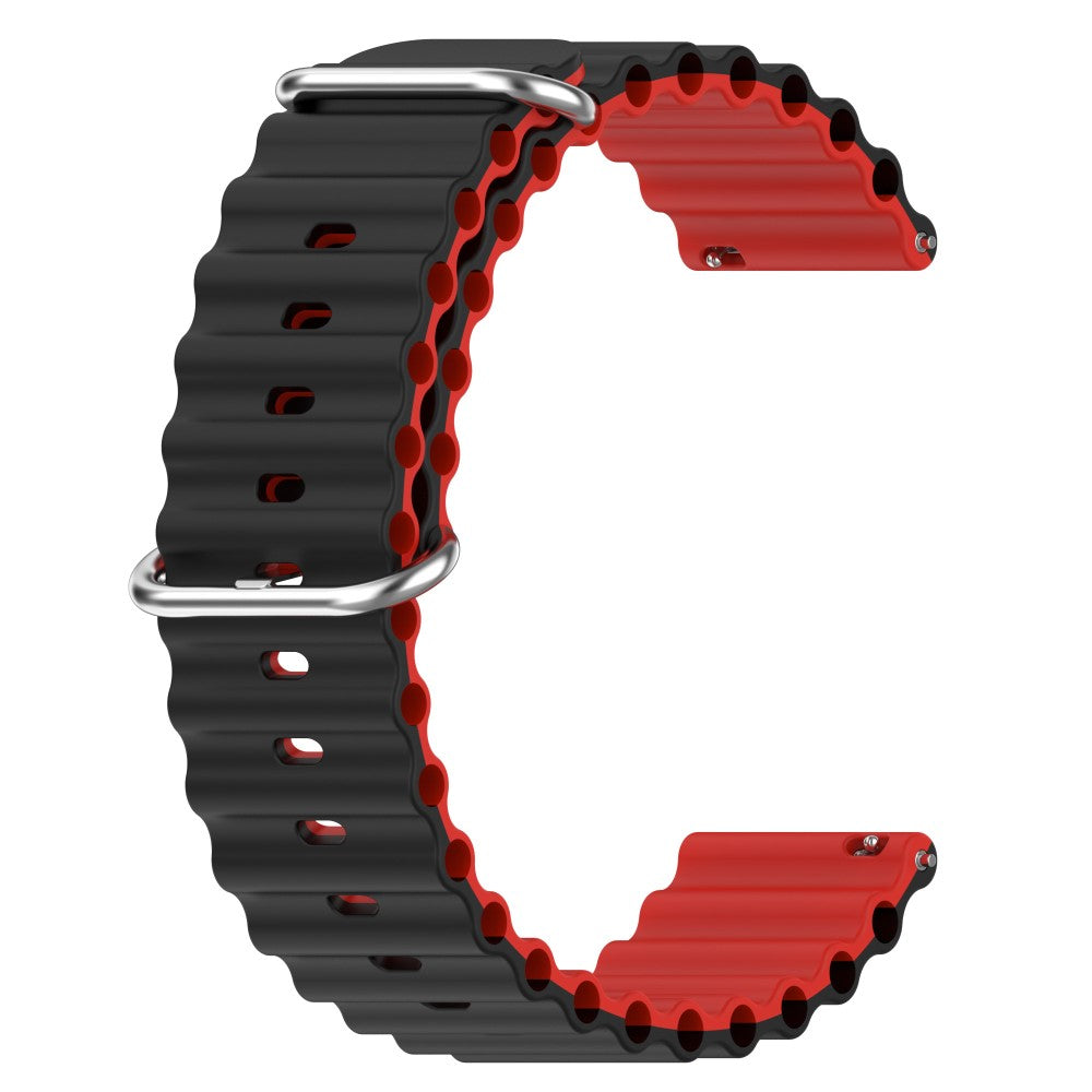 22mm Universal wavy style silicone watch strap - Black / Red