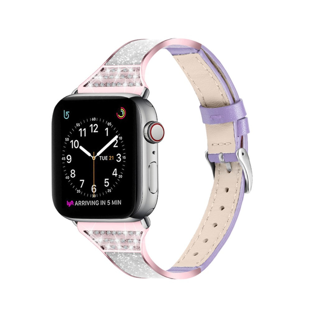 Apple Watch (41mm) rhinestone décor genuine leather watch strap - Purple