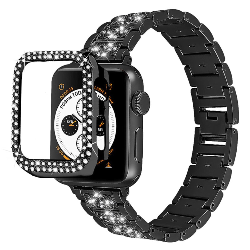 Apple Watch (41mm) 3 bead rhinestone décor watch strap with cover - Black