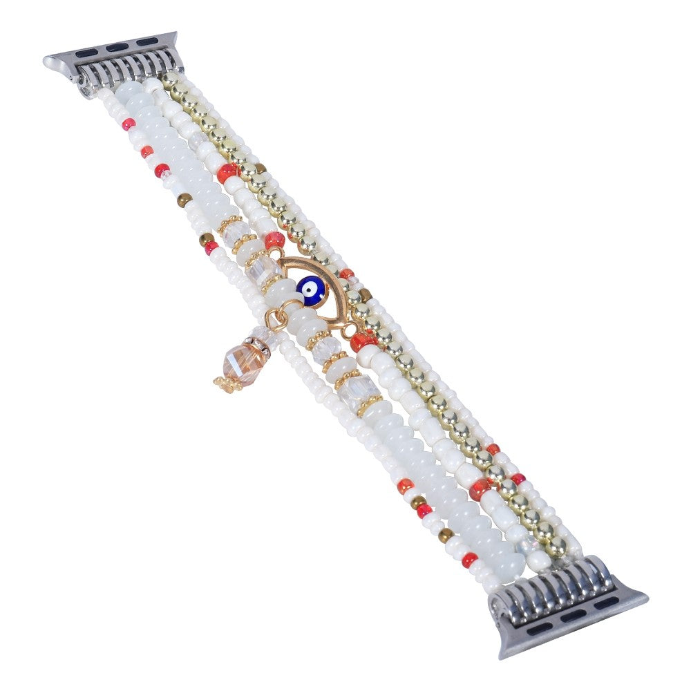 Apple Watch (41mm) elegant eye beads rhinestone décor watch strap - White