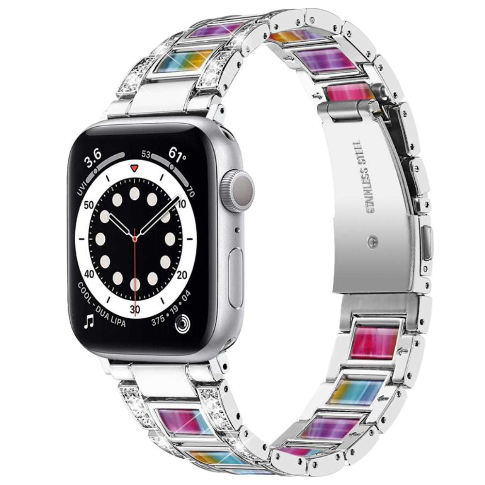 Apple Watch (41mm) rhinestone décor stainless steel watch strap - Silver / Colorful