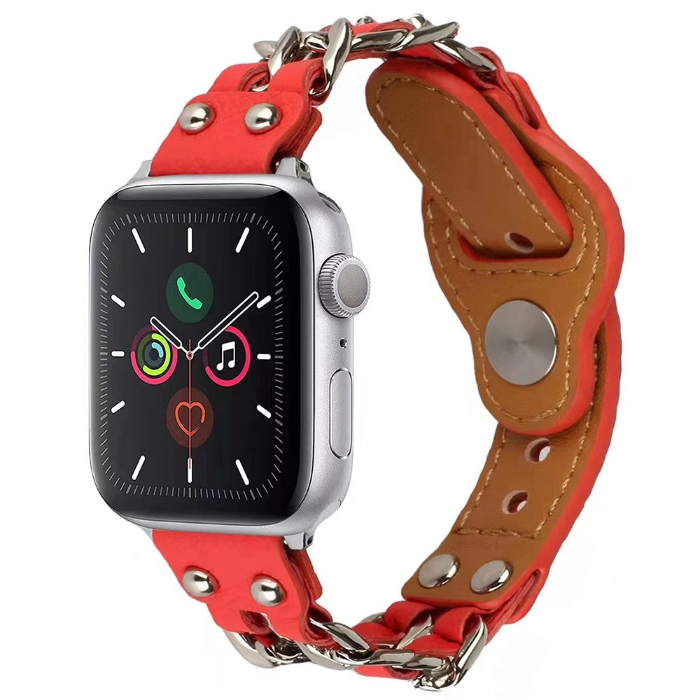 Apple Watch (41mm) Cowhide leather adorned in metal chain watch strap - Pink