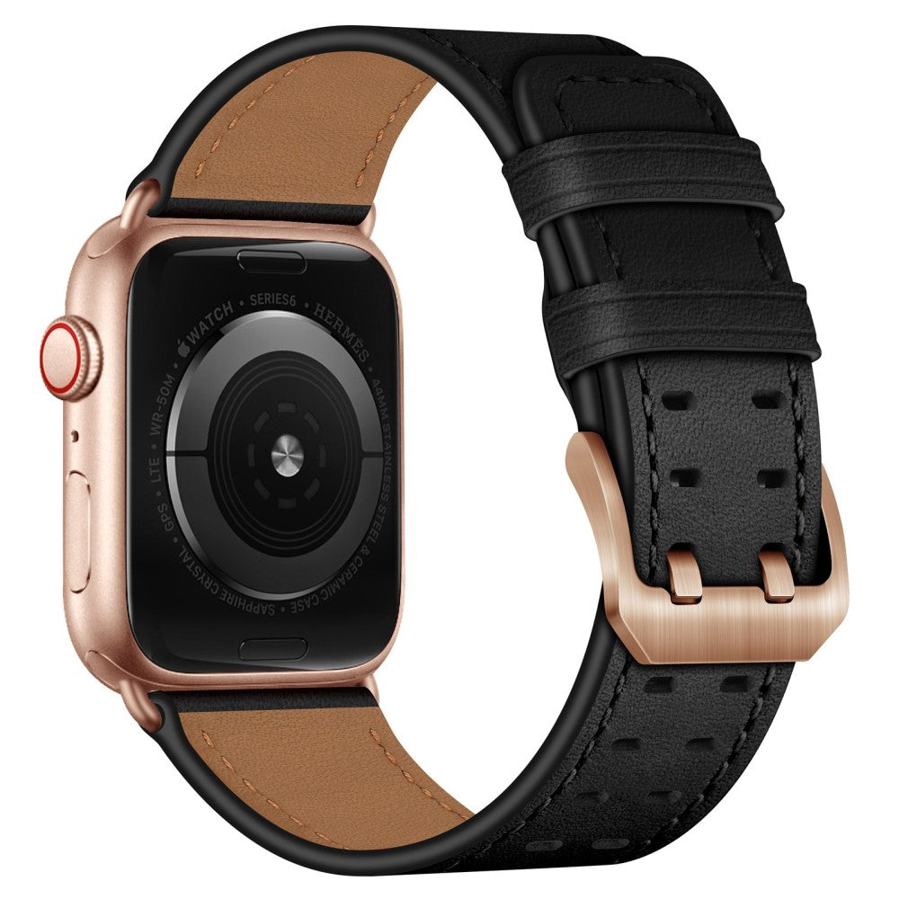 Apple Watch (41mm) genuine leather watch strap - Black / Rose Gold Buckle