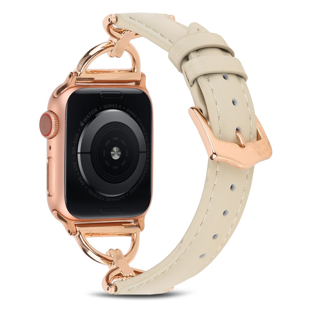 Apple Watch (41mm) genuine leather D-ring style watch strap - Beige / Rose Gold