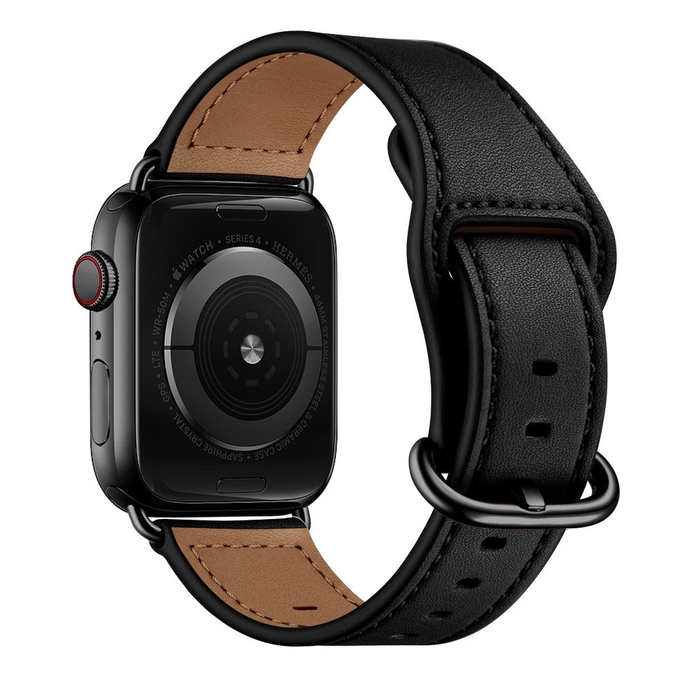 Apple Watch (41mm) textured genuine leather watch strap - Black / Pin Texture / Black