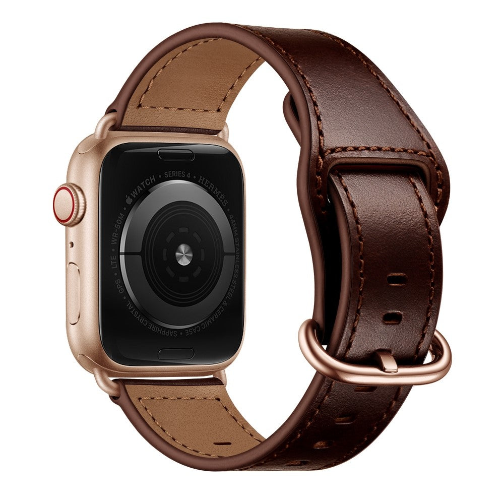 Apple Watch (41mm) textured genuine leather watch strap - Dark Brown / Smooth Texture / Rose Gold