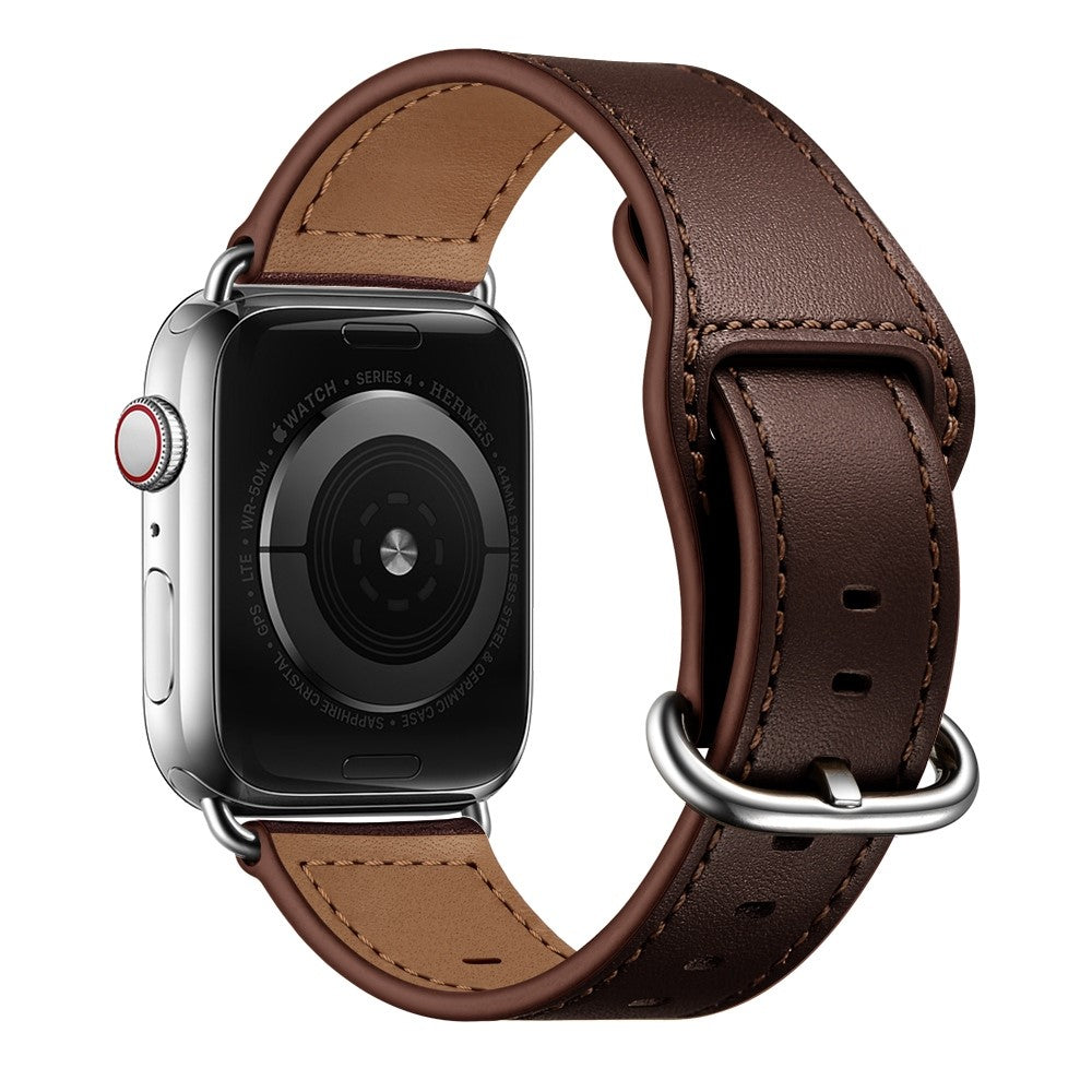 Apple Watch (41mm) textured genuine leather watch strap - Dark Brown / Pin Texture / Silver