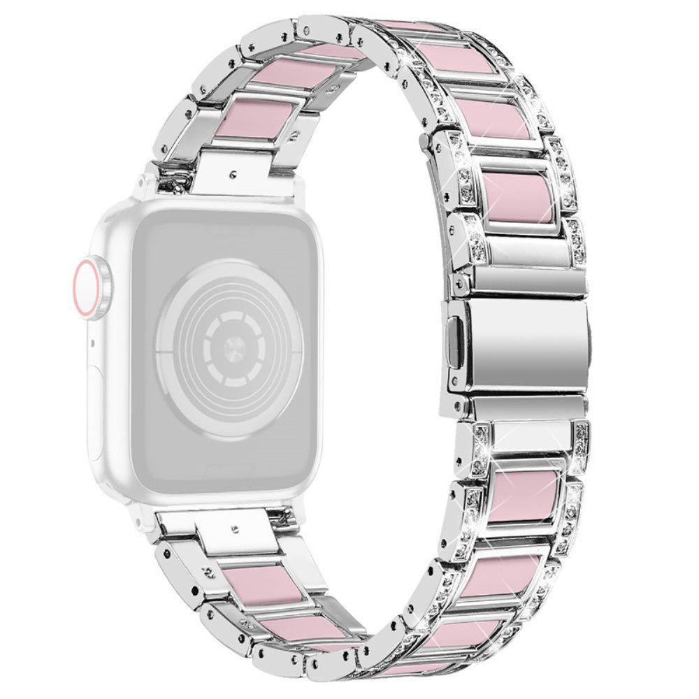 Apple Watch Series 8 (41mm) rhinestone stainless steel watch strap - Silver / Pink