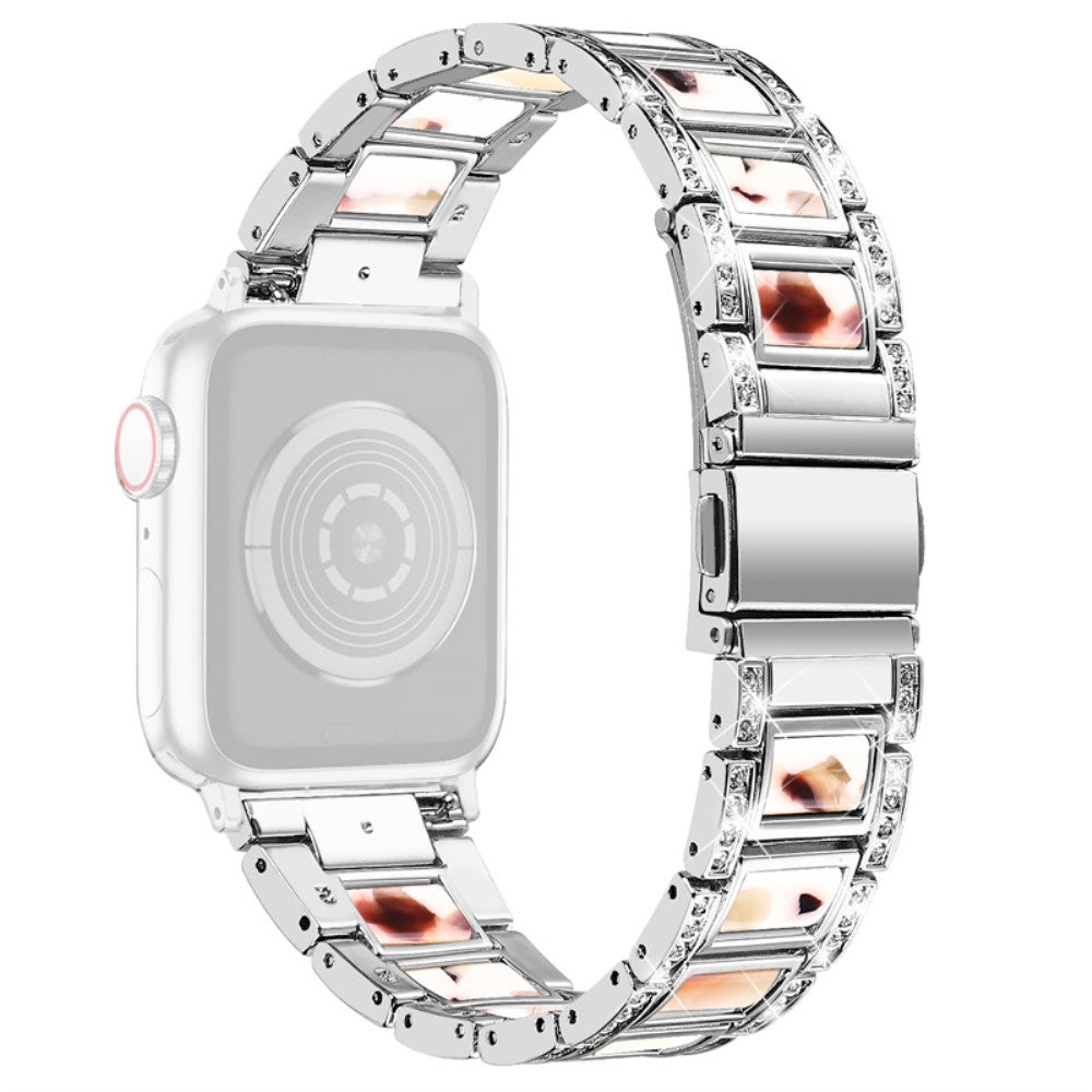 Apple Watch Series 8 (41mm) rhinestone stainless steel watch strap - Silver / Nougat Pattern