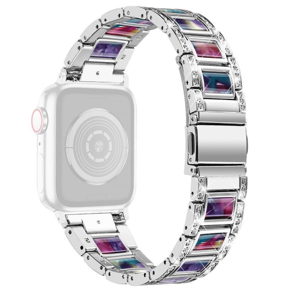 Apple Watch Series 8 (41mm) rhinestone stainless steel watch strap - Silver / Purple Green Mix