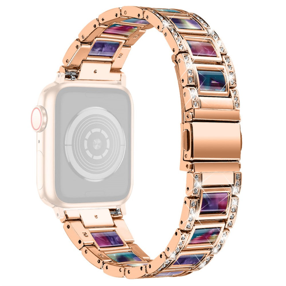 Apple Watch Series 8 (41mm) rhinestone stainless steel watch strap - Rose Gold / Purple Green Mix