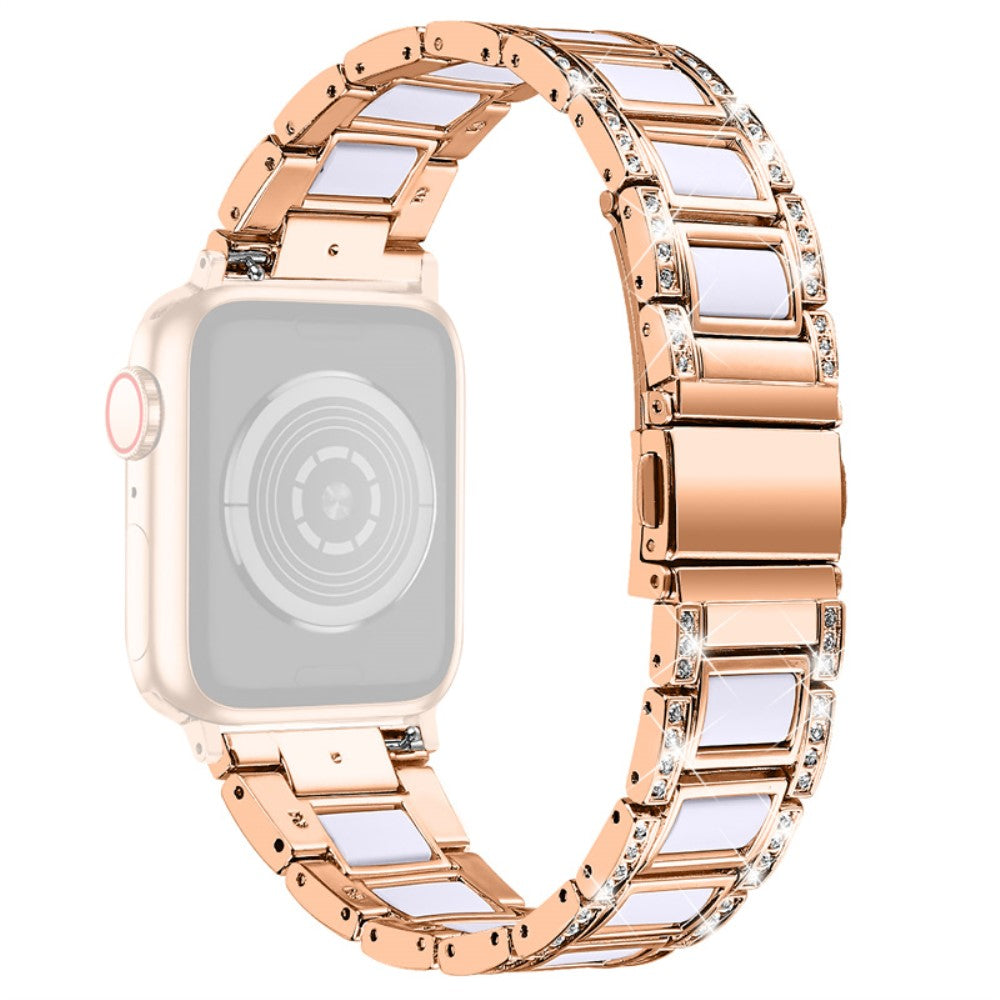 Apple Watch Series 8 (41mm) rhinestone stainless steel watch strap - Rose Gold / White