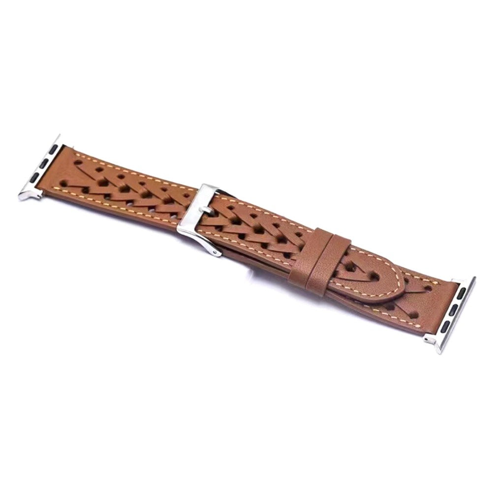 Apple Watch Series 8 (41mm) V-shape braid genuine leather watch strap - Brown