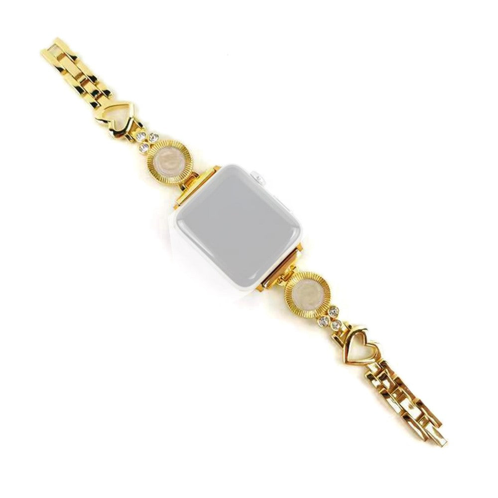 Apple Watch Series 8 (45mm) / Watch Ultra heart style rhinestone decor watch strap - Gold