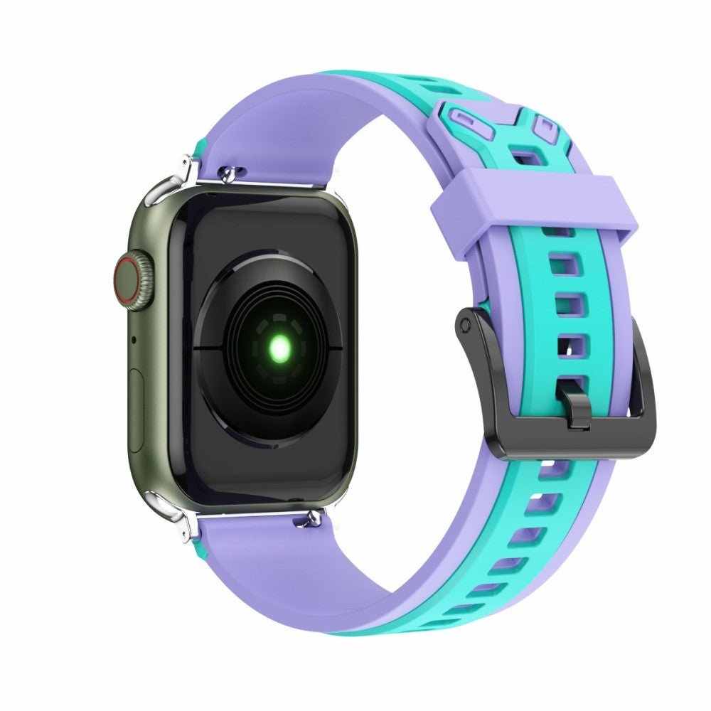 Apple Watch (45mm) color splice silicone watch strap - Teal Green / Lavender